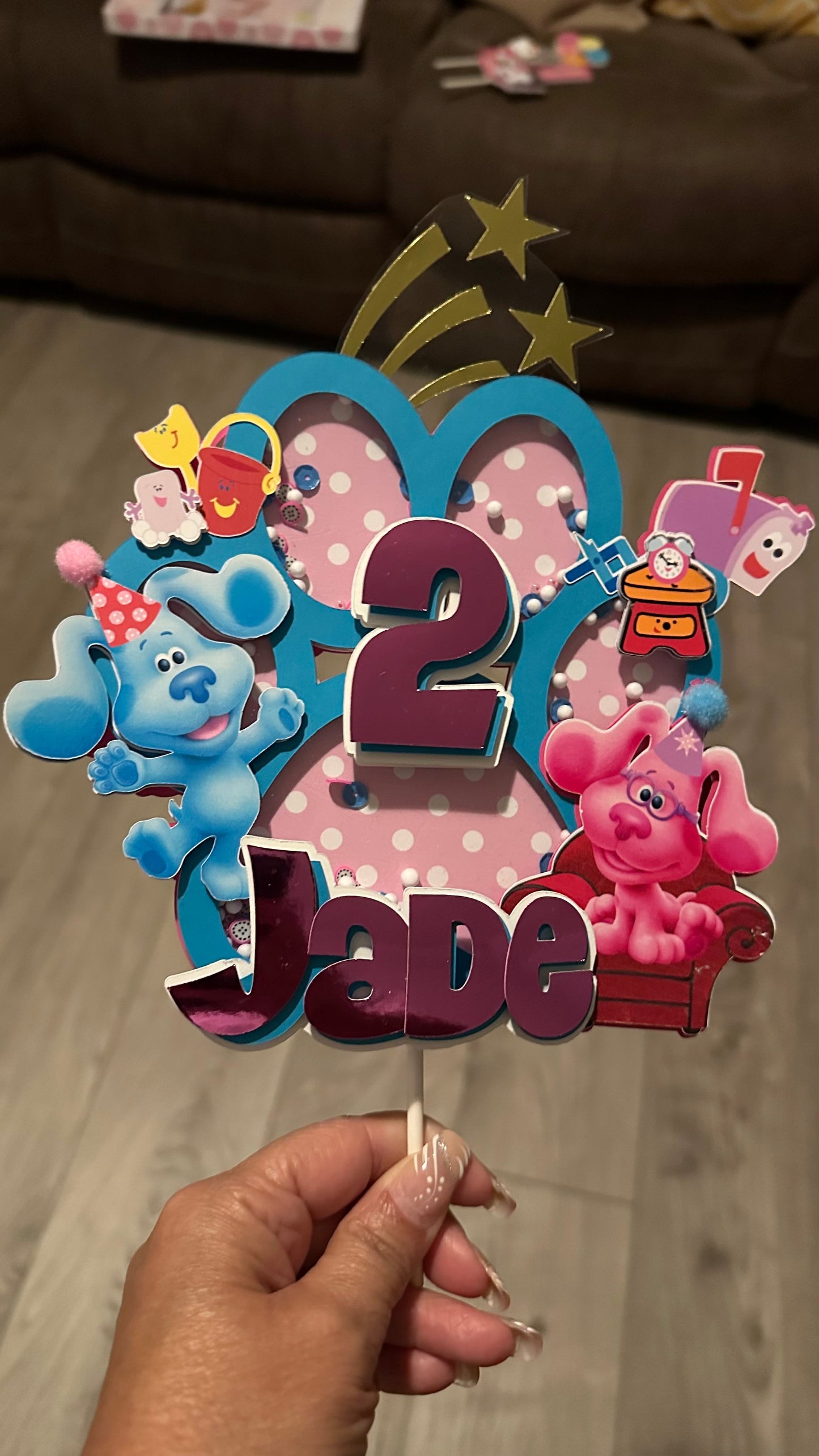 Cake Topper Blue or Pink - Custom Name